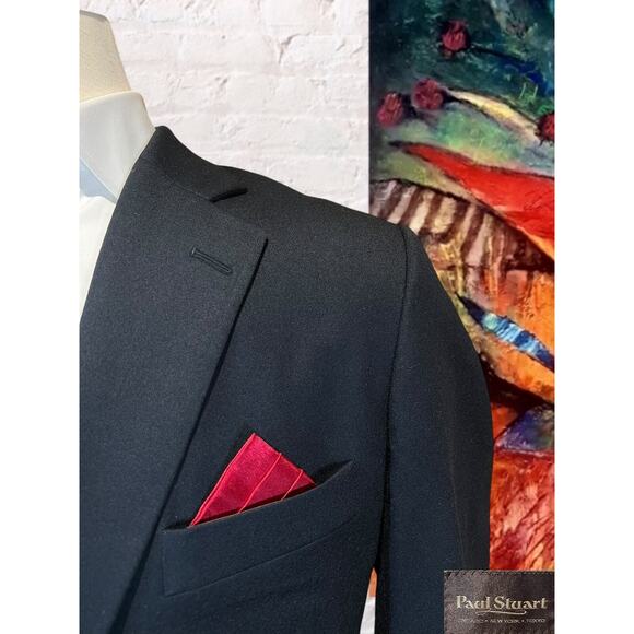 Paul Stuart Mens 42L Navy Blue Flannel Finish Super 100s Blazer Sport Jacket - Picture 4 of 16